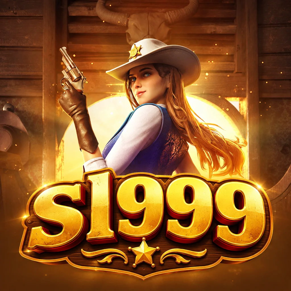 sl999 Wild Bounty Showdown menampilkan karakter koboi wanita bersenjata di latar kota barat liar